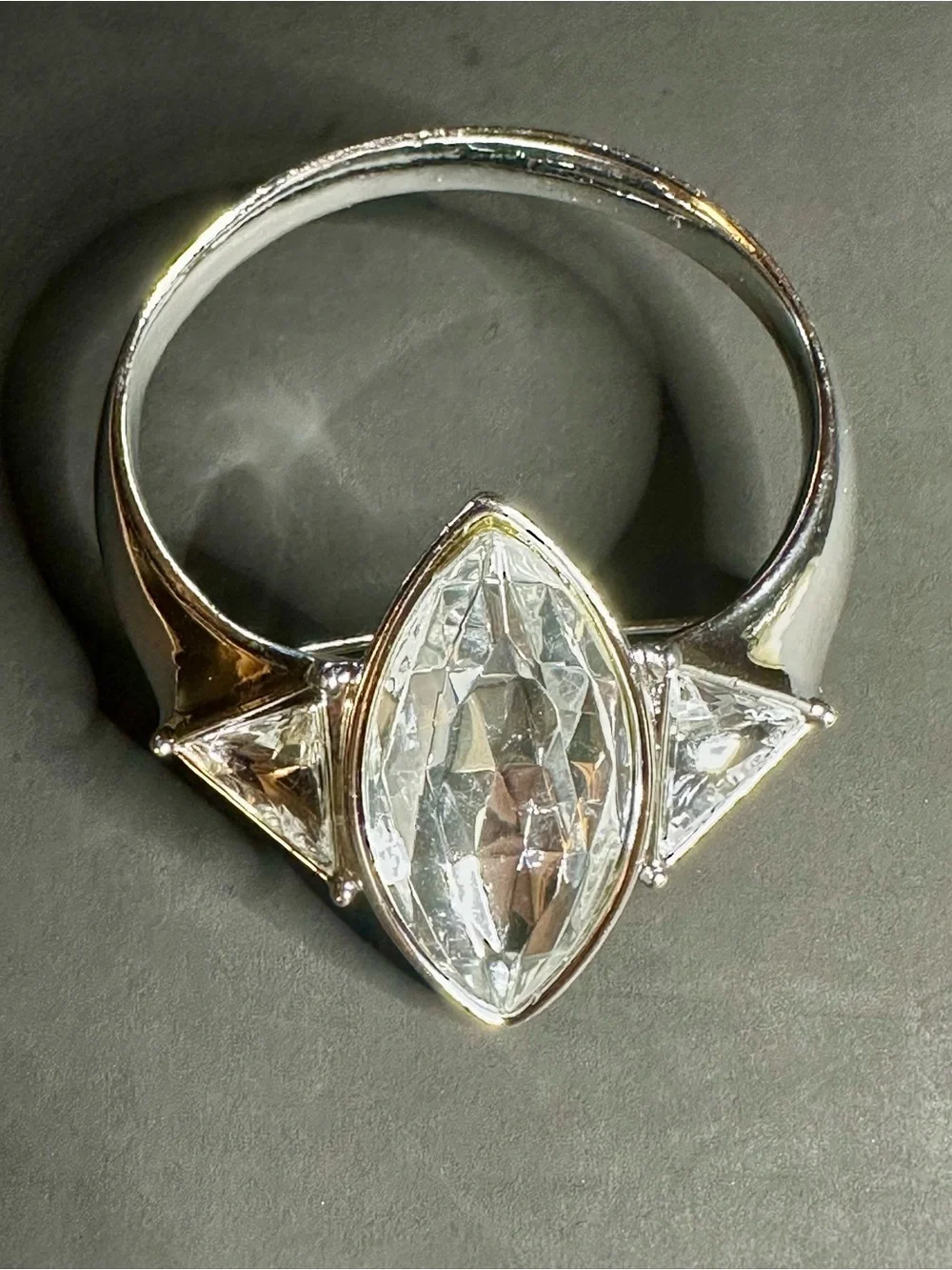Ring Style Brooch Pin Clear Marquise Rhinestone Silver Tone Vintage Inspired